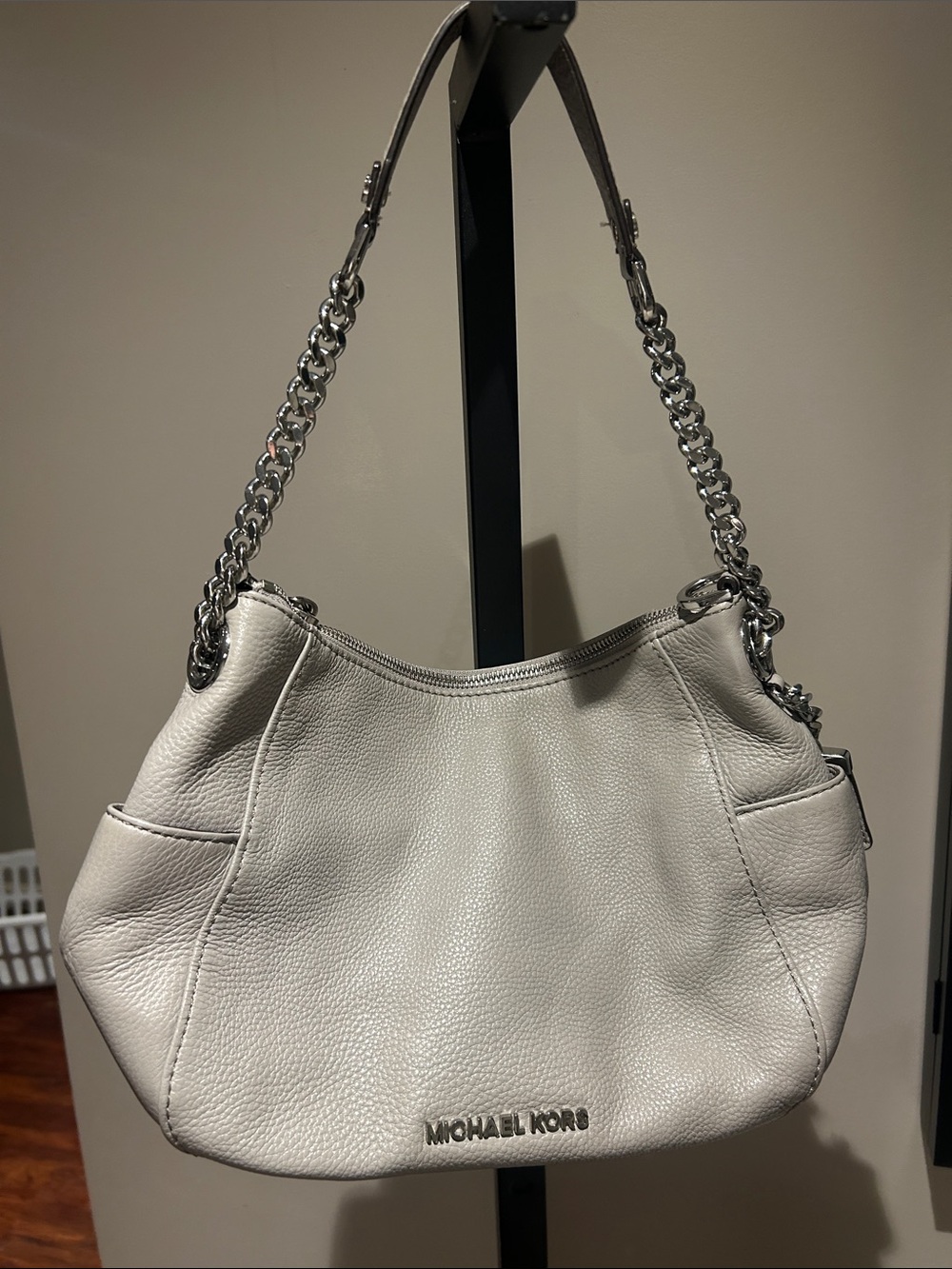 Michael Kors Light Gray Pebbled Leather Shoulder Bag